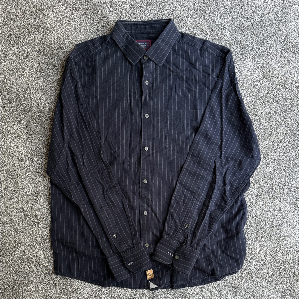UNTUCKit Men's Dark Blue Striped Dress Shirt